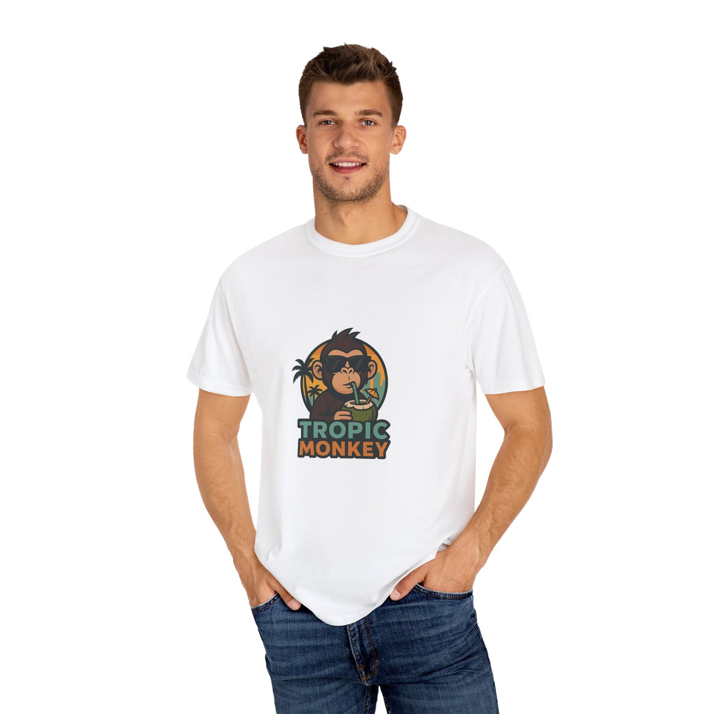 Tropic Monkey Unisex Garment-Dyed T-shirt, Casual Wear, Tropical Vibe, Summer Fashion, Gift for Animal Lovers, Eco-Friendly Tee