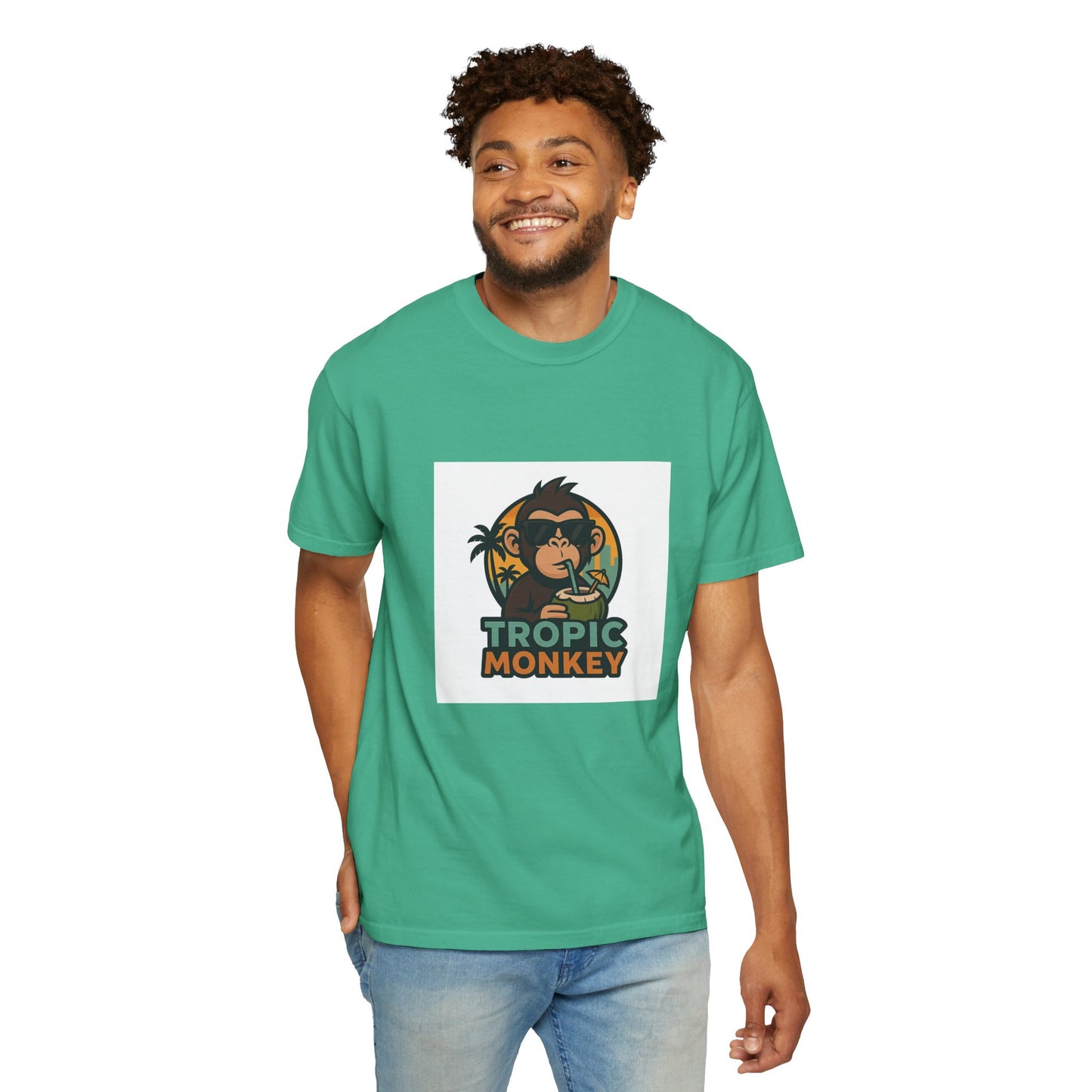 Tropic Monkey Unisex Garment-Dyed T-shirt, Casual Wear, Tropical Vibe, Summer Fashion, Gift for Animal Lovers, Eco-Friendly Tee