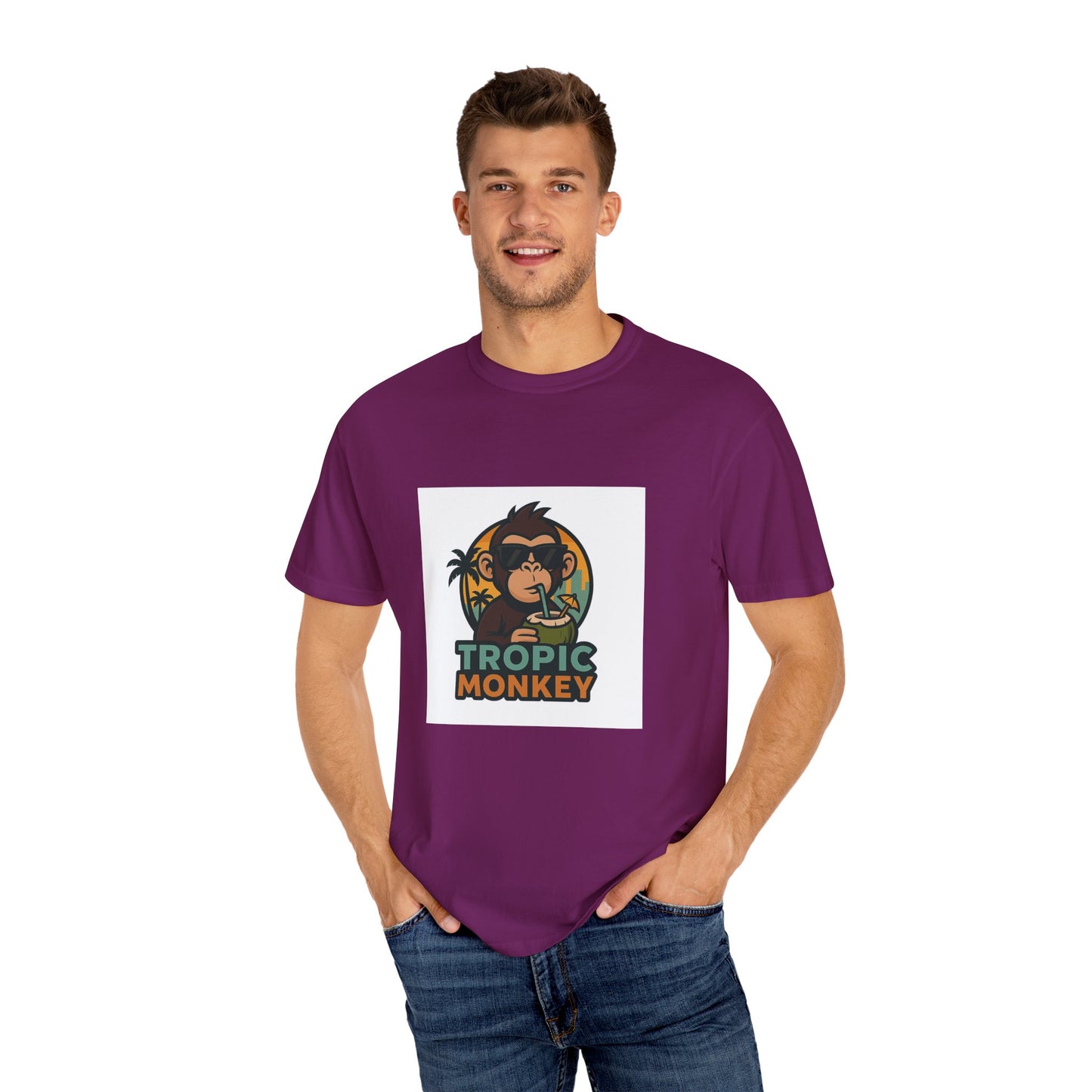 Tropic Monkey Unisex Garment-Dyed T-shirt, Casual Wear, Tropical Vibe, Summer Fashion, Gift for Animal Lovers, Eco-Friendly Tee