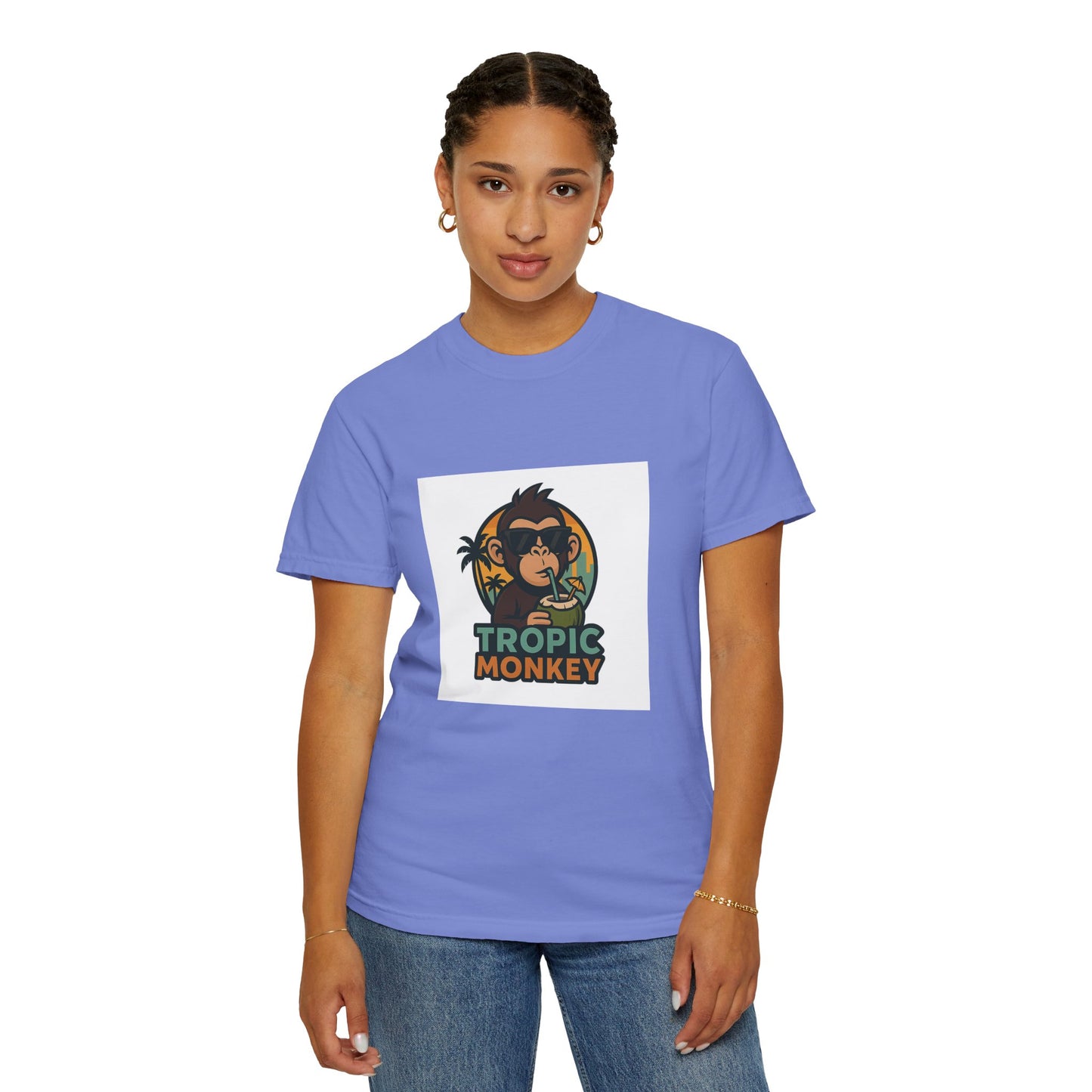 Tropic Monkey Unisex Garment-Dyed T-shirt, Casual Wear, Tropical Vibe, Summer Fashion, Gift for Animal Lovers, Eco-Friendly Tee