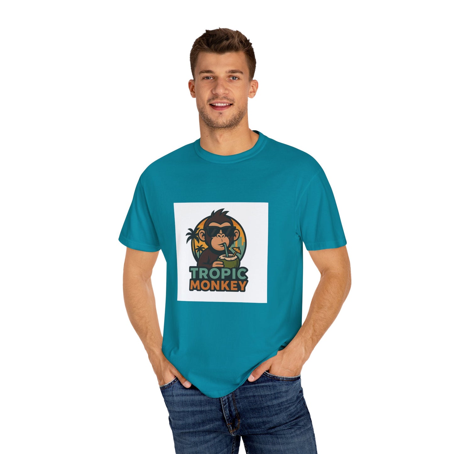 Tropic Monkey Unisex Garment-Dyed T-shirt, Casual Wear, Tropical Vibe, Summer Fashion, Gift for Animal Lovers, Eco-Friendly Tee