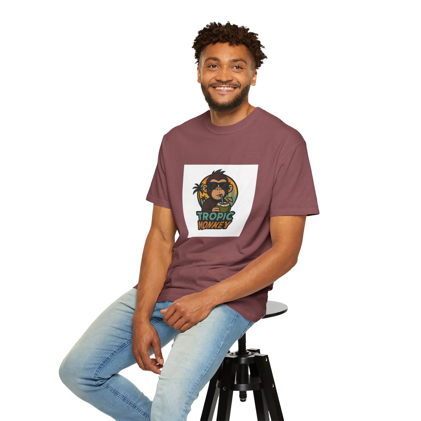 Tropic Monkey Unisex Garment-Dyed T-shirt, Casual Wear, Tropical Vibe, Summer Fashion, Gift for Animal Lovers, Eco-Friendly Tee