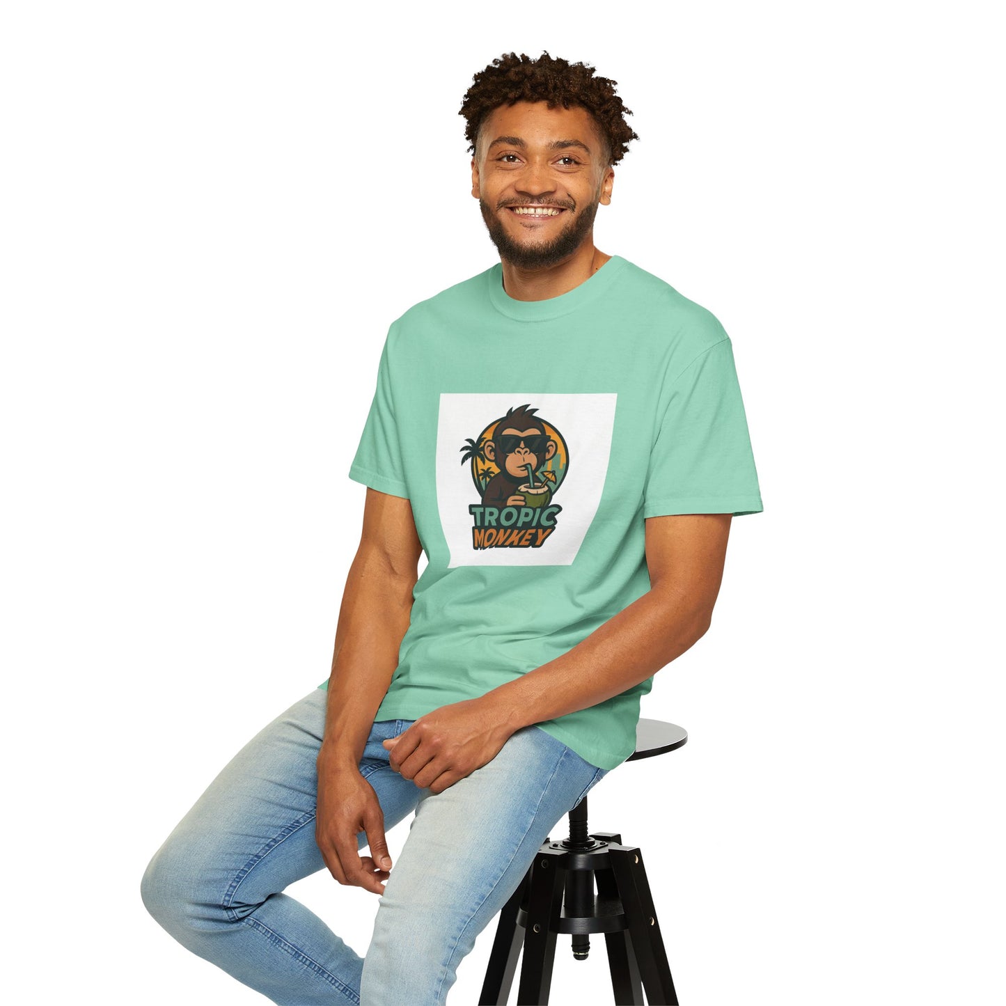 Tropic Monkey Unisex Garment-Dyed T-shirt, Casual Wear, Tropical Vibe, Summer Fashion, Gift for Animal Lovers, Eco-Friendly Tee