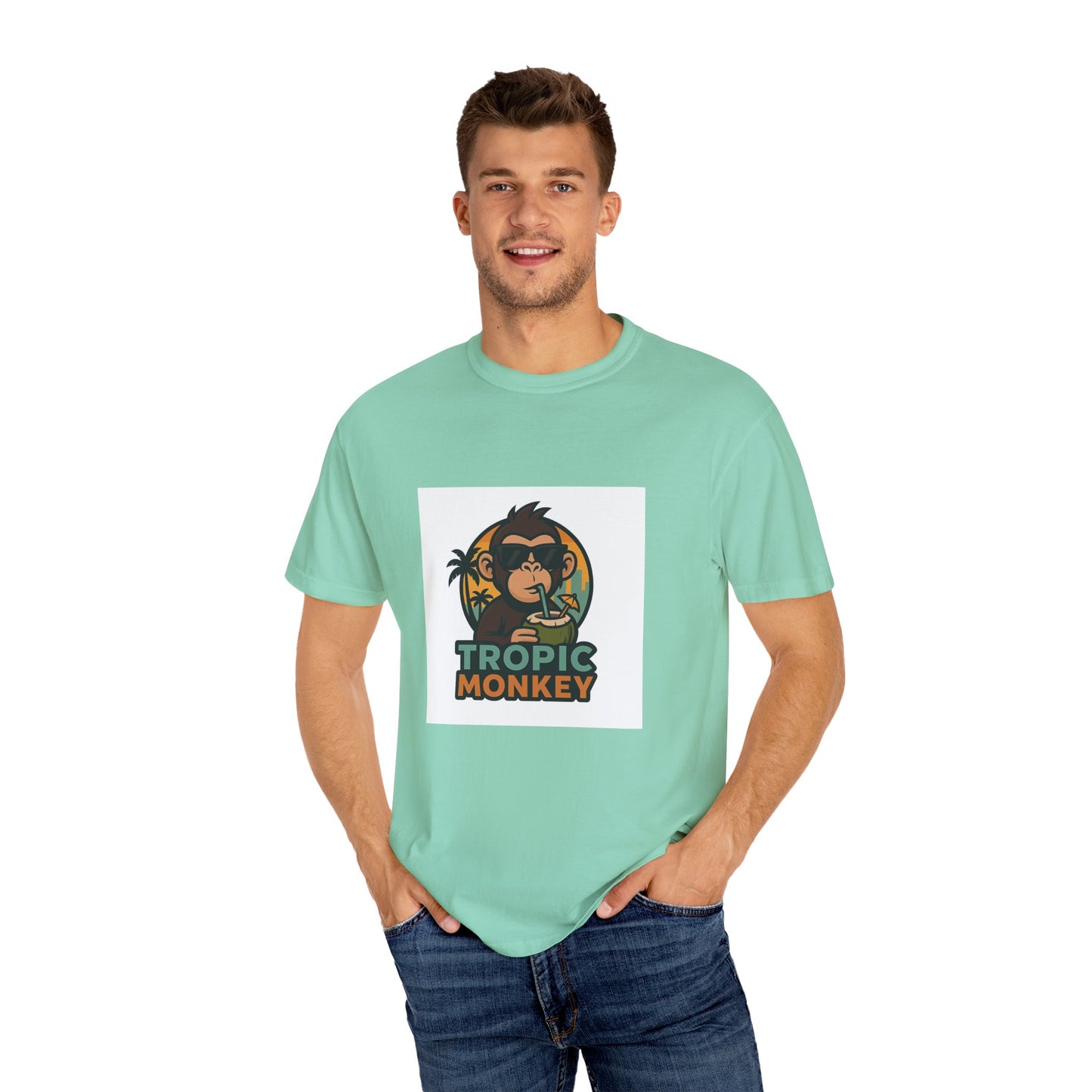 Tropic Monkey Unisex Garment-Dyed T-shirt, Casual Wear, Tropical Vibe, Summer Fashion, Gift for Animal Lovers, Eco-Friendly Tee