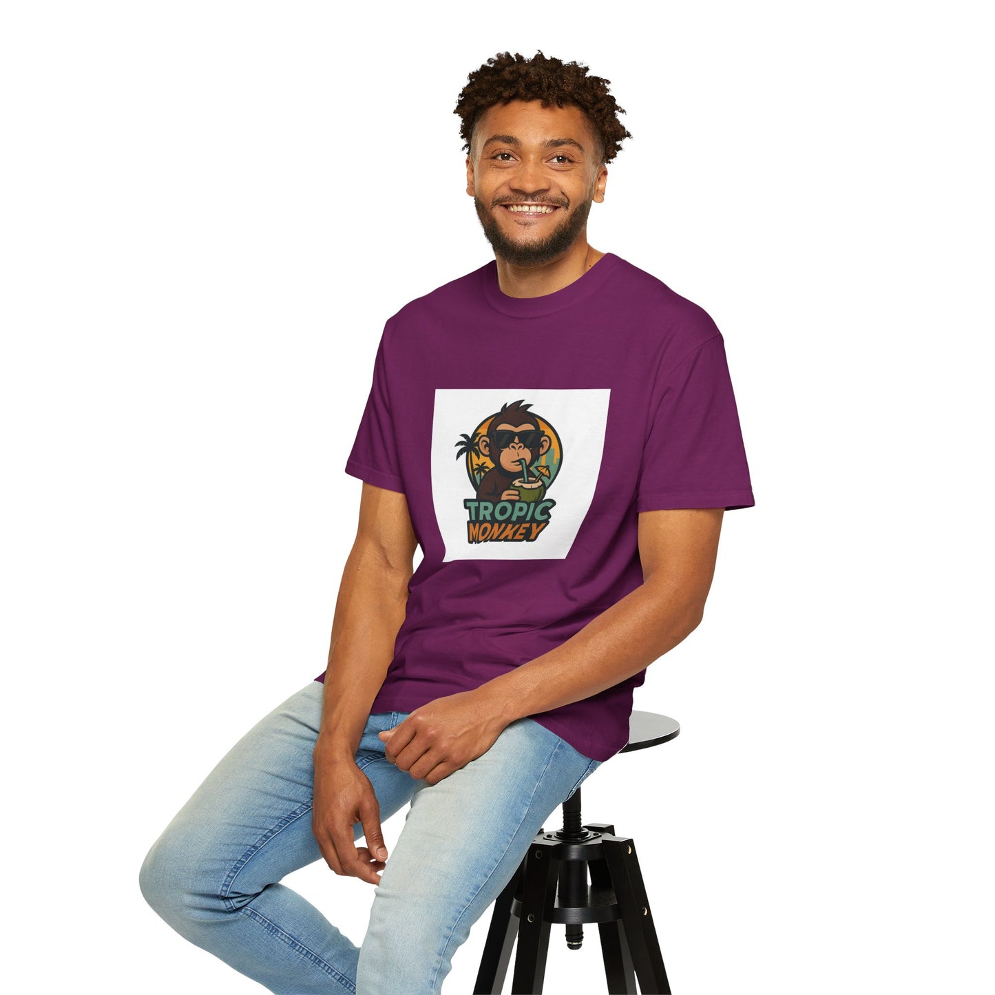 Tropic Monkey Unisex Garment-Dyed T-shirt, Casual Wear, Tropical Vibe, Summer Fashion, Gift for Animal Lovers, Eco-Friendly Tee