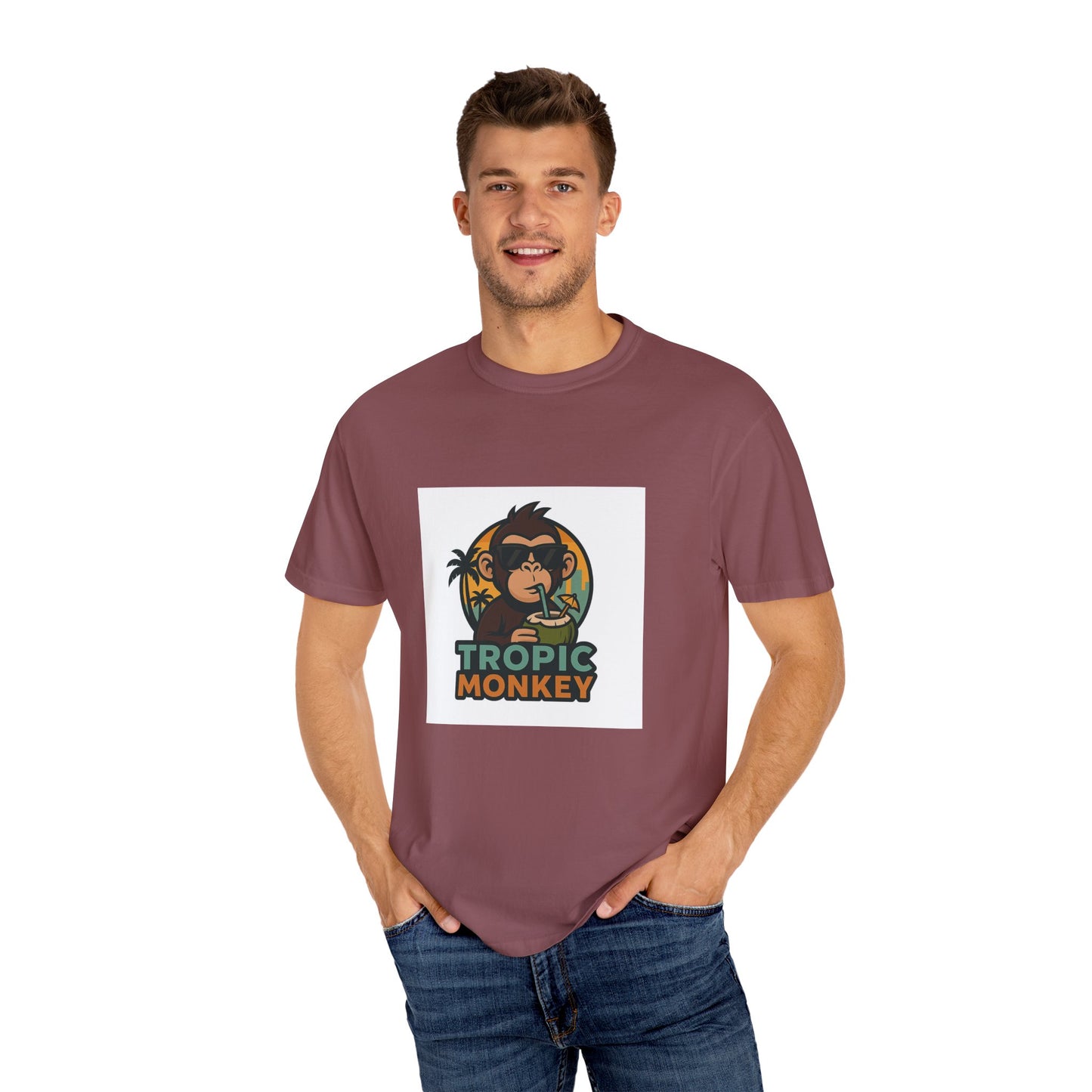 Tropic Monkey Unisex Garment-Dyed T-shirt, Casual Wear, Tropical Vibe, Summer Fashion, Gift for Animal Lovers, Eco-Friendly Tee