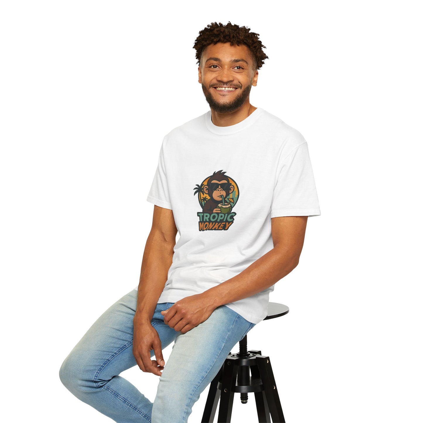 Tropic Monkey Unisex Garment-Dyed T-shirt, Casual Wear, Tropical Vibe, Summer Fashion, Gift for Animal Lovers, Eco-Friendly Tee