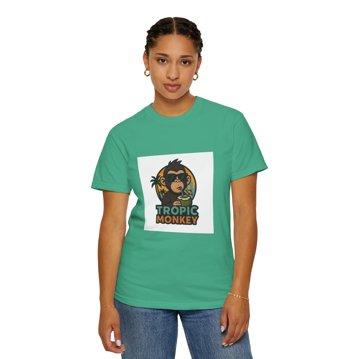 Tropic Monkey Unisex Garment-Dyed T-shirt, Casual Wear, Tropical Vibe, Summer Fashion, Gift for Animal Lovers, Eco-Friendly Tee