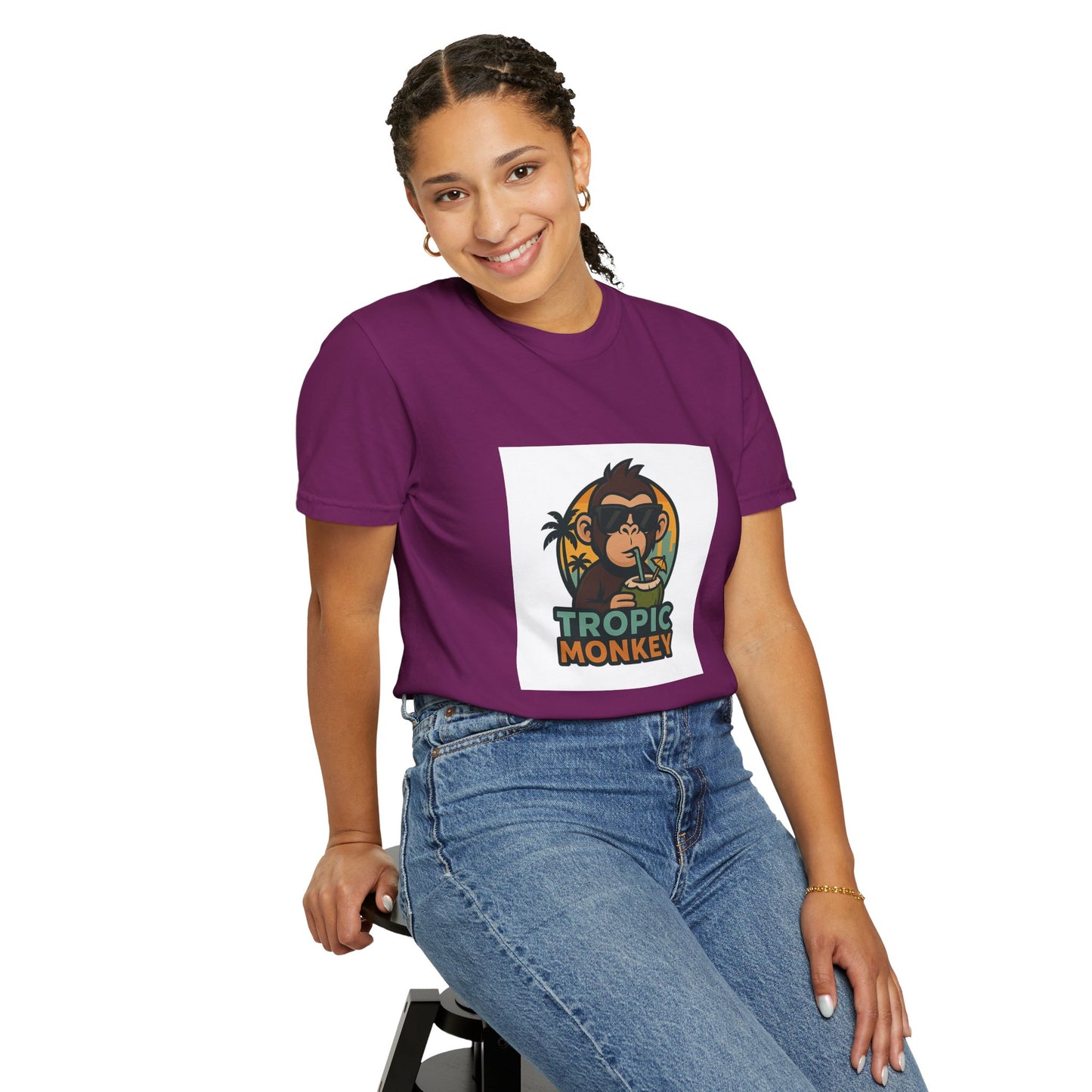Tropic Monkey Unisex Garment-Dyed T-shirt, Casual Wear, Tropical Vibe, Summer Fashion, Gift for Animal Lovers, Eco-Friendly Tee