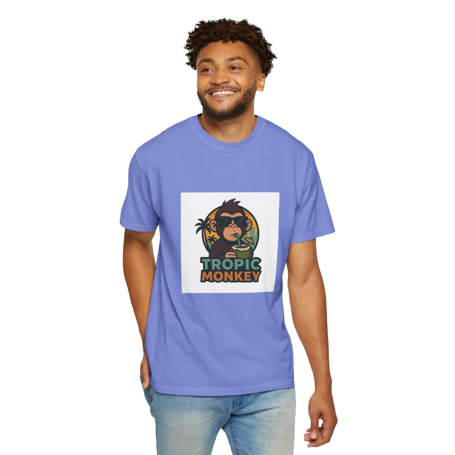 Tropic Monkey Unisex Garment-Dyed T-shirt, Casual Wear, Tropical Vibe, Summer Fashion, Gift for Animal Lovers, Eco-Friendly Tee