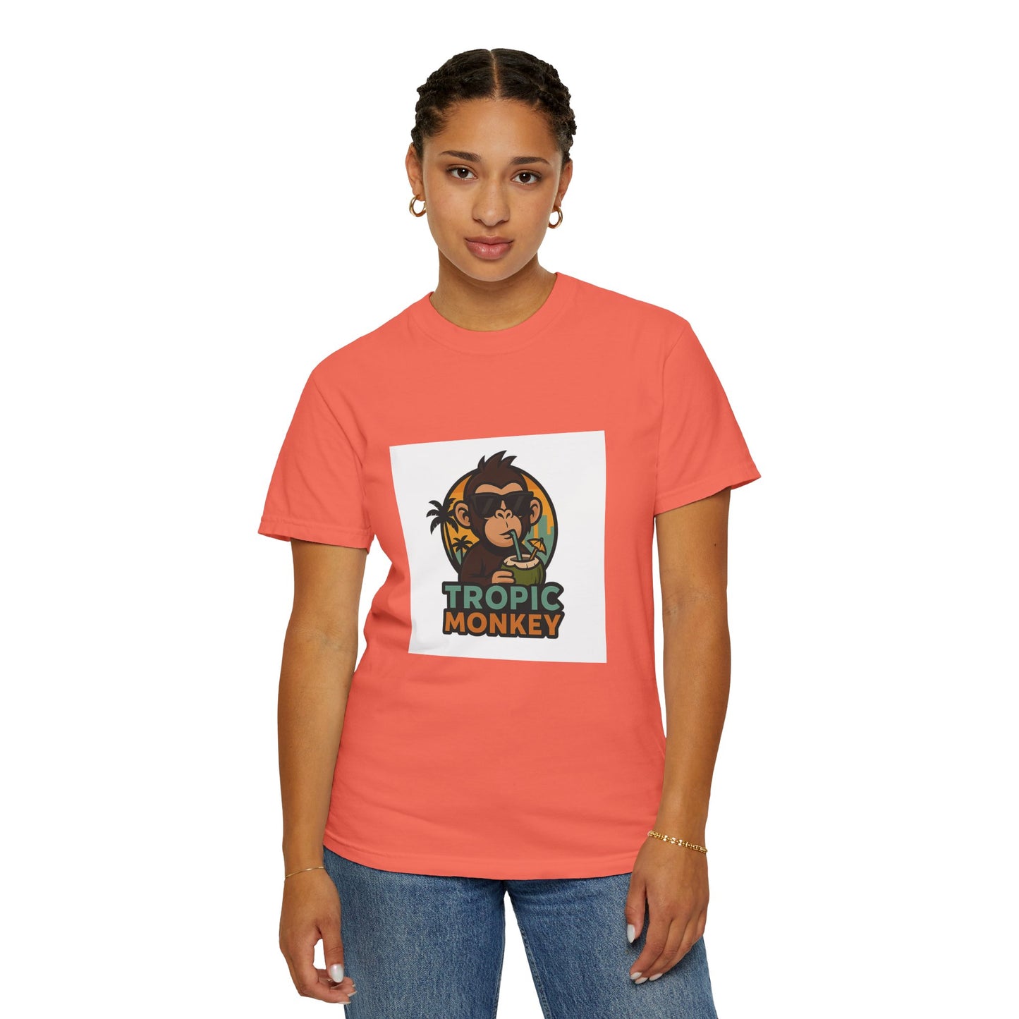 Tropic Monkey Unisex Garment-Dyed T-shirt, Casual Wear, Tropical Vibe, Summer Fashion, Gift for Animal Lovers, Eco-Friendly Tee