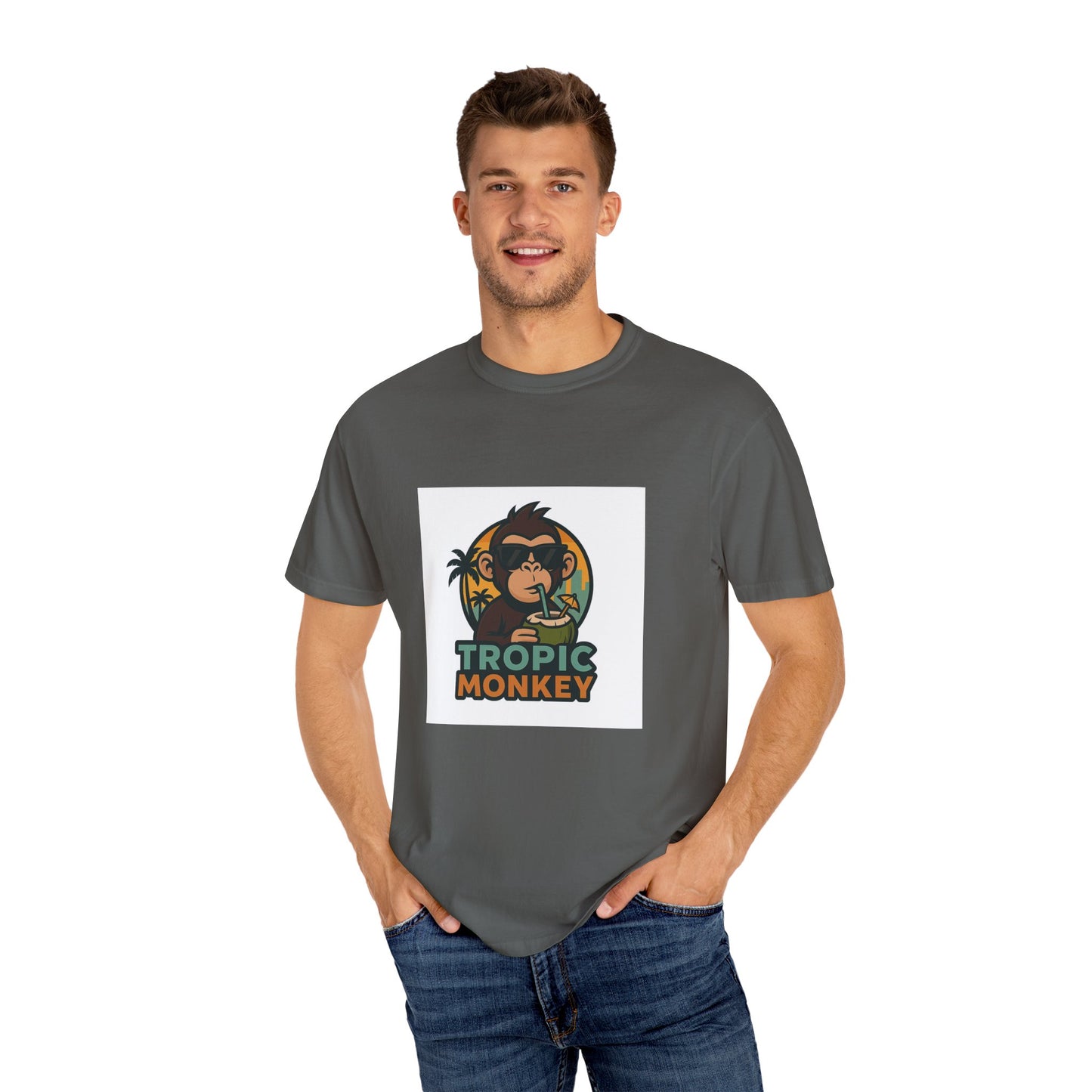 Tropic Monkey Unisex Garment-Dyed T-shirt, Casual Wear, Tropical Vibe, Summer Fashion, Gift for Animal Lovers, Eco-Friendly Tee