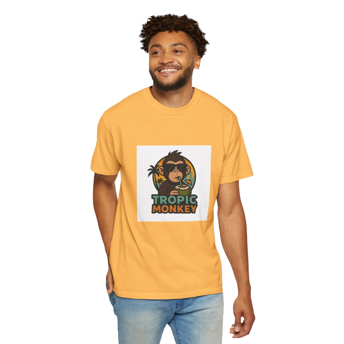 Tropic Monkey Unisex Garment-Dyed T-shirt, Casual Wear, Tropical Vibe, Summer Fashion, Gift for Animal Lovers, Eco-Friendly Tee