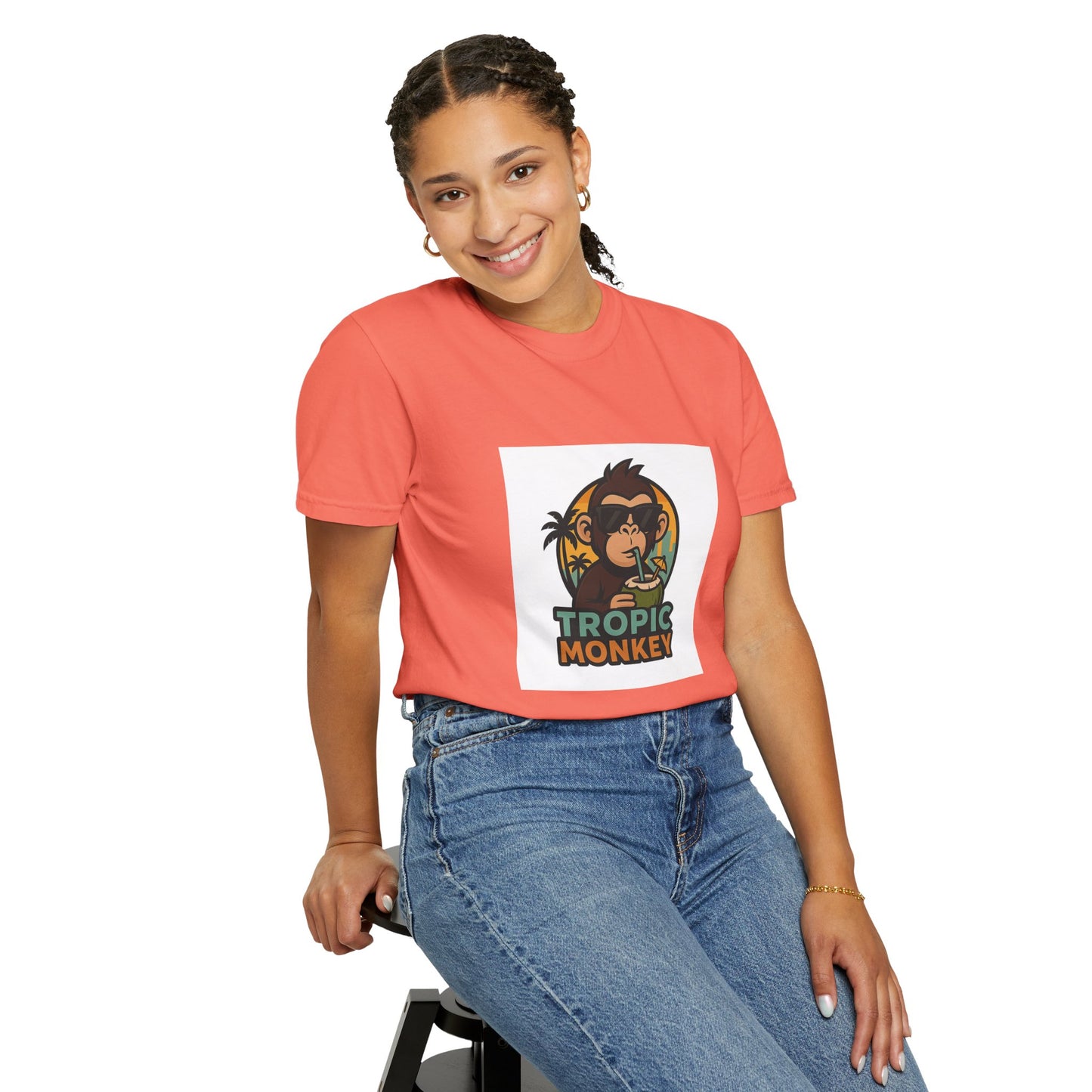 Tropic Monkey Unisex Garment-Dyed T-shirt, Casual Wear, Tropical Vibe, Summer Fashion, Gift for Animal Lovers, Eco-Friendly Tee